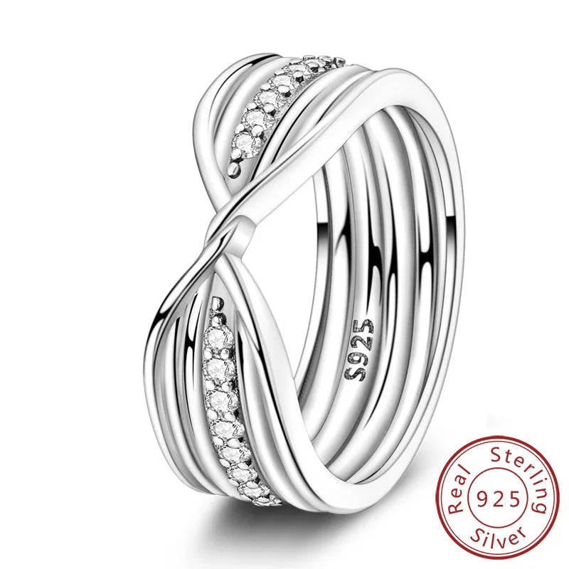 New Original 925 Sterling Silver Rings Stackable Infinite Silver Zircon Ring For Women Wedding Anniversary Birthday Jewelry Gift