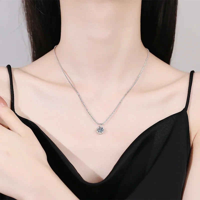 NeeTim 2ct Moissanite Necklace Pendant S925 Sterling Silver  Party Wedding Lab Dimond Gem Necklaces For Women with Certificate