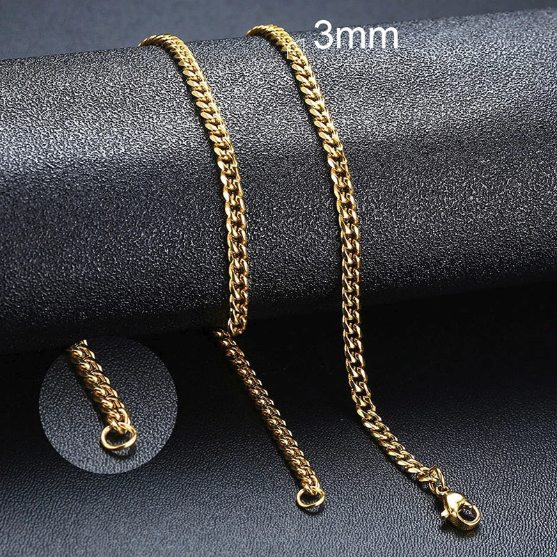 Vnox Cuban Chain Necklace for Men Women,Basic Punk Stainless Steel Curb Link Chain Chokers,Vintage Gold Color Solid Metal Collar