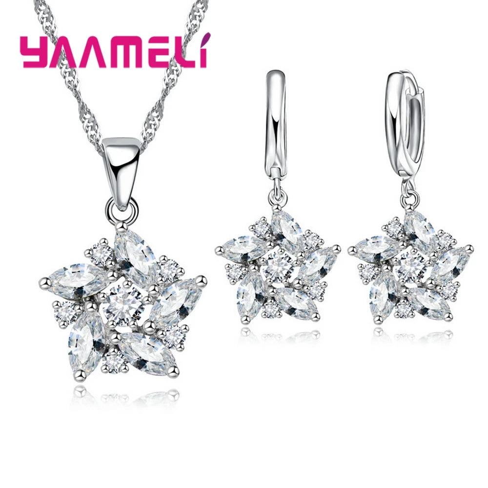 925 Sterling Silver Color Pendant Necklace Earrings Romantic Ethnic Style Windmill Shape Colorful/White Crystal Stone For Girl