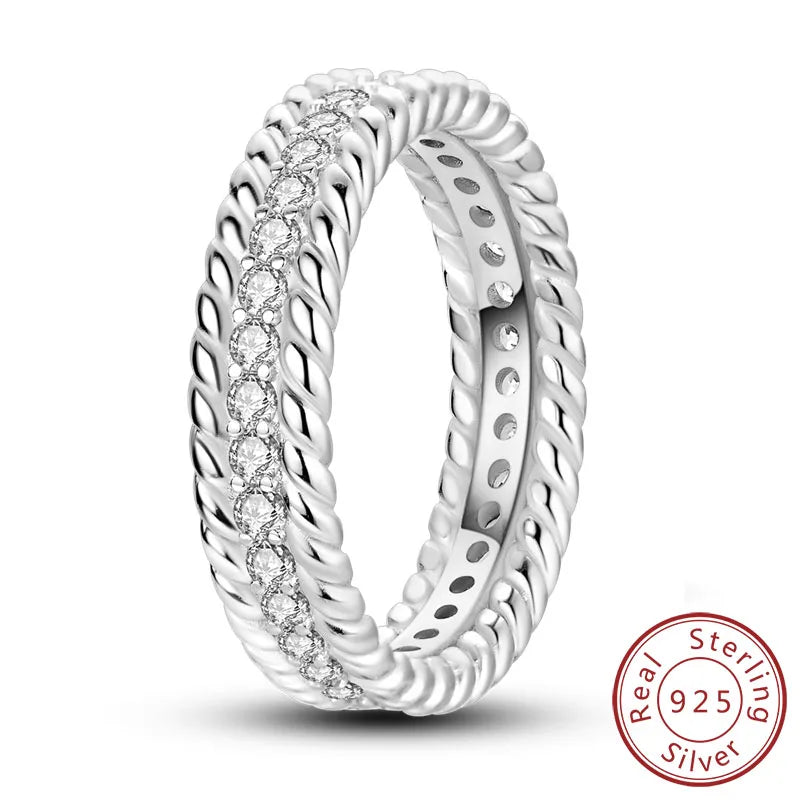 New Original 925 Sterling Silver Rings Stackable Infinite Silver Zircon Ring For Women Wedding Anniversary Birthday Jewelry Gift