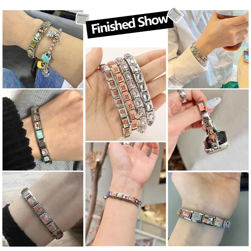 2025 New Men and Women Starry Colors 18 Pieces Italian Charm Fit 9mm Stainless Steel Modular Bracelet Wholesale Jewelry